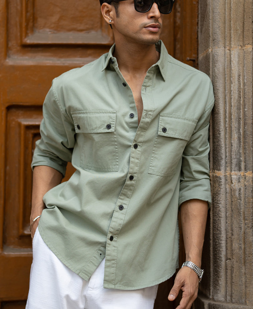 Light Green Double Pocket Lightweight Shirt.