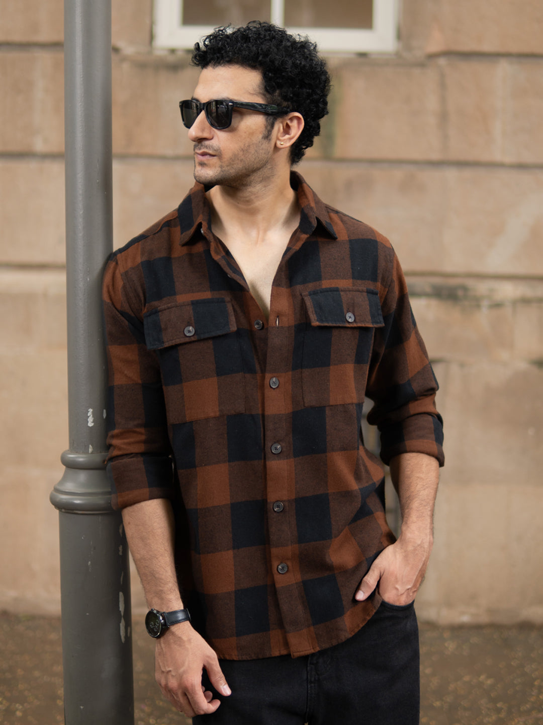 Brown And Black Checks Shirt