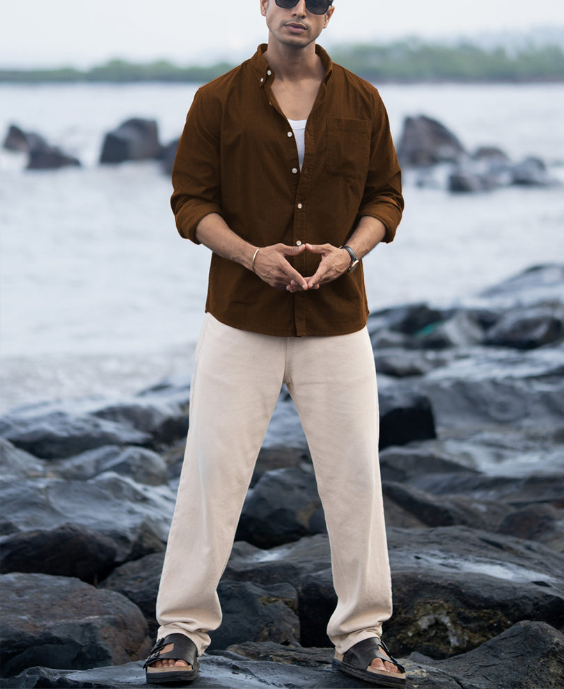 Tan Brown Corduroy Buttondown Shirt