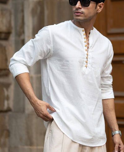 Off-White Embroidered Kurta Shirt