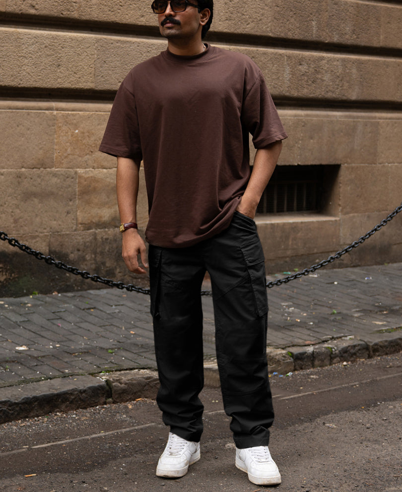 Black Cotton Cargo Trouser