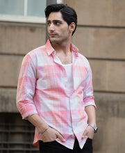Peach Lightweight Summer Checks Shirt