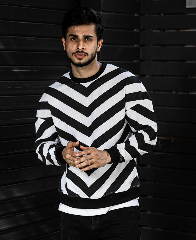 Black And White Stripe Arrow Oversize Drop Shoulder T Shirt
