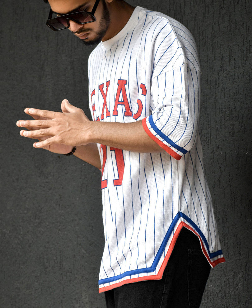 White Texas Print Oversize Drop Shoulder T Shirt