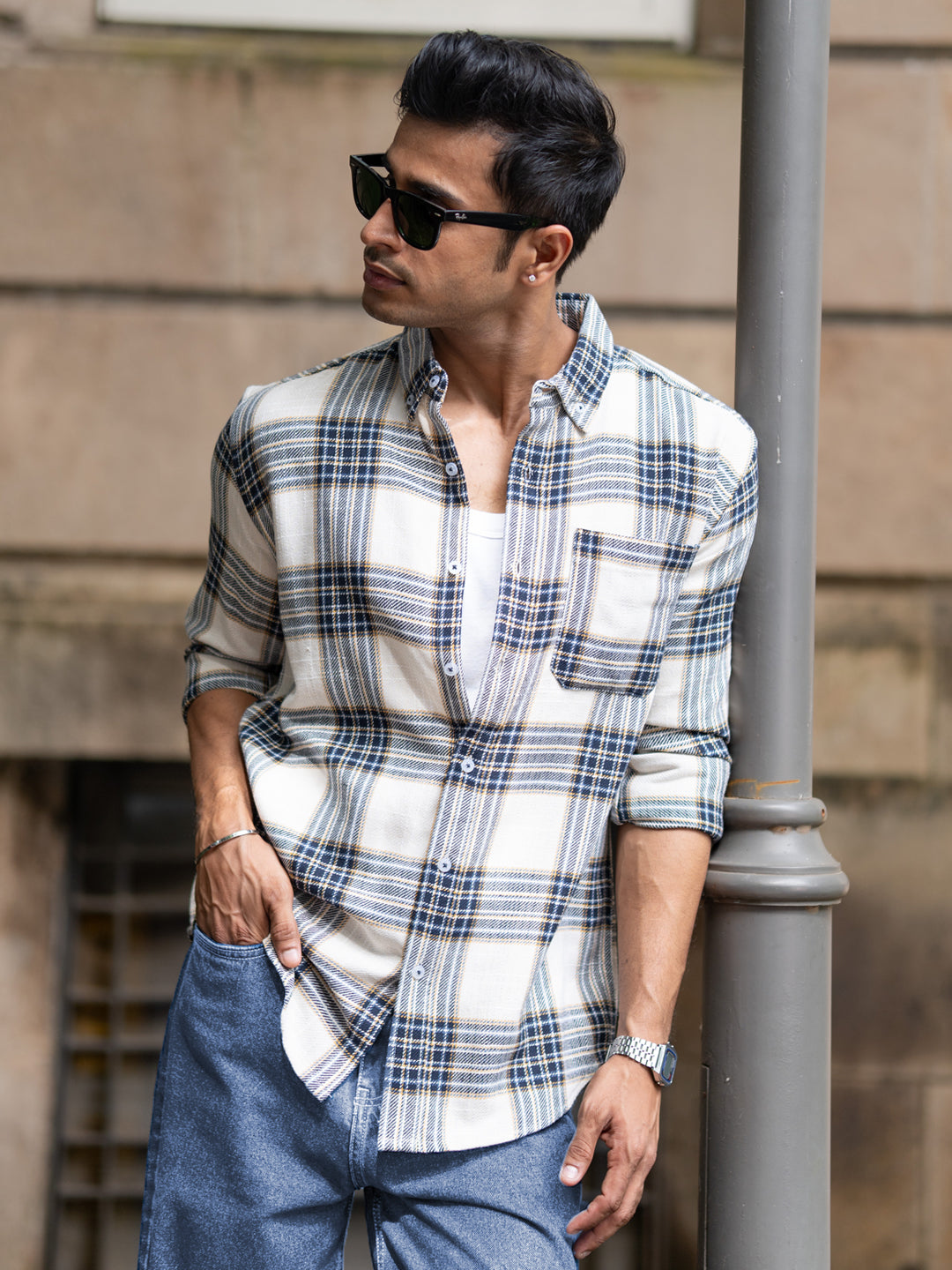 Multicolour Structured Checks Button Down Shirt