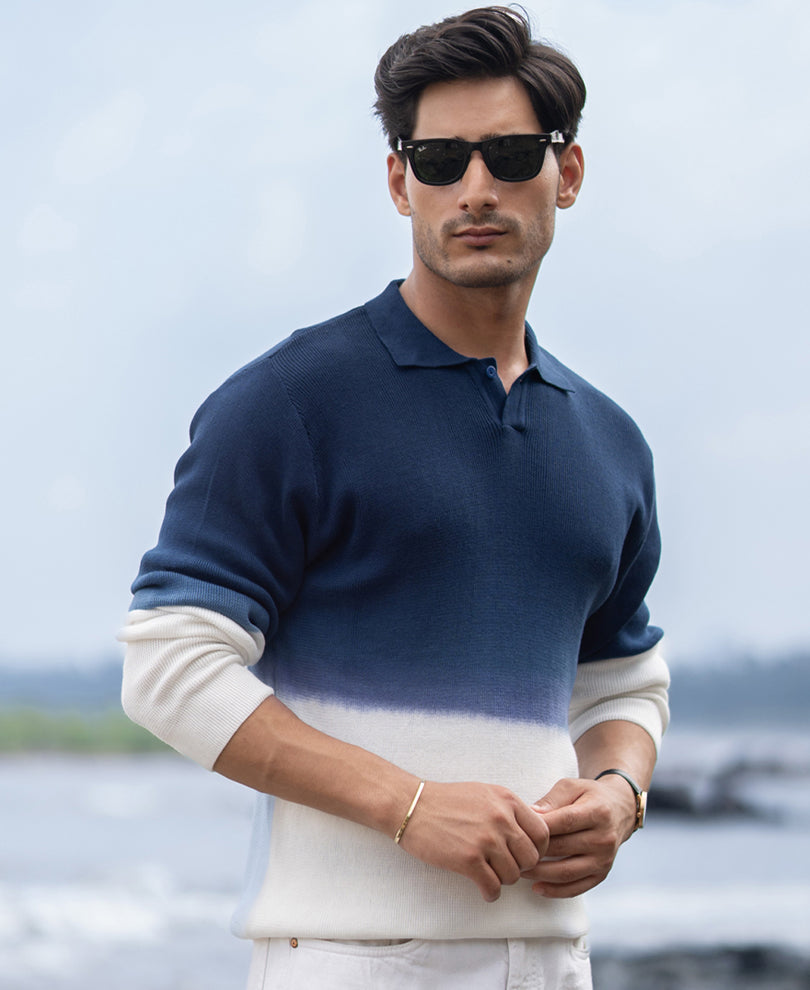 Dark Blue Knitted Ombre T-Shirt