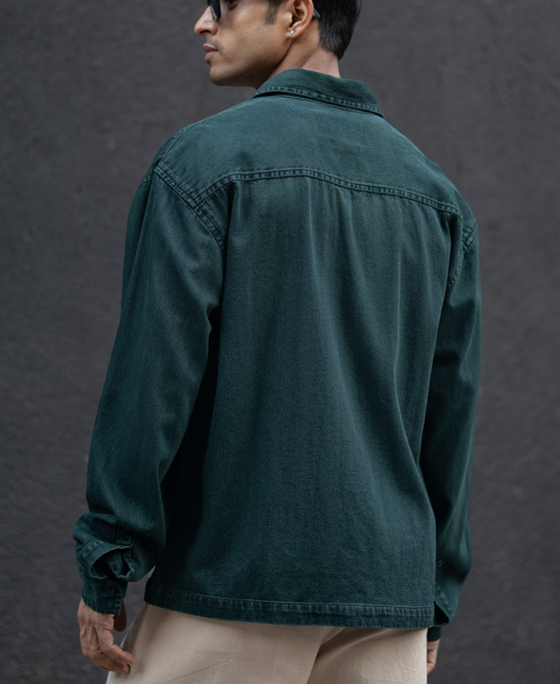Dark Green Over Dyed Denim Shirt