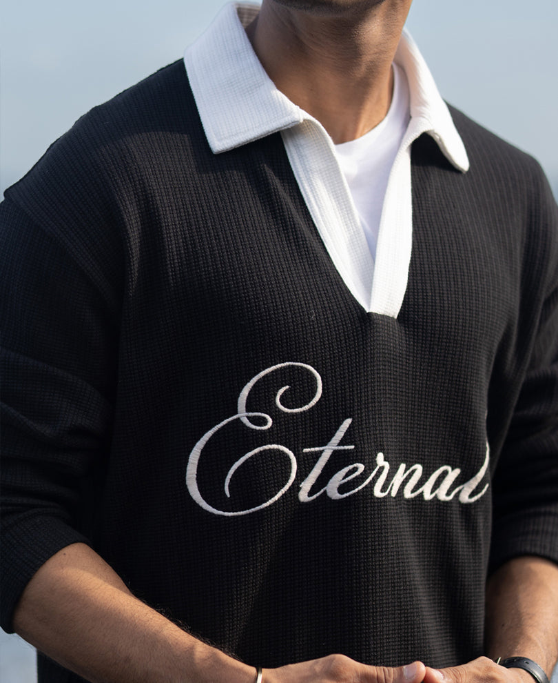 Black Embroidery Contrast T-Shirt