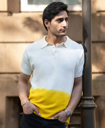 Yellow Ombre Knit Polo T-Shirt