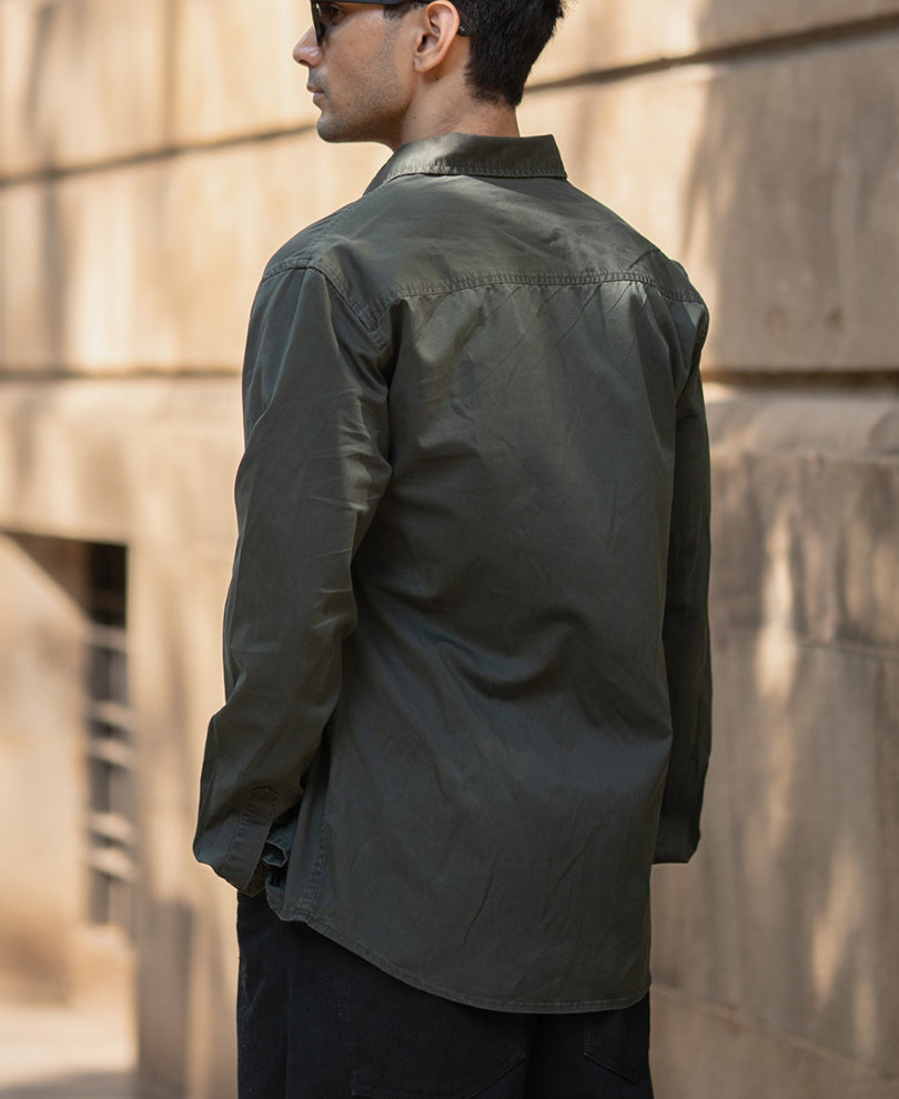 Dark Olive Cotton Twill Shirt.