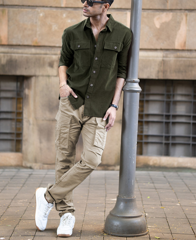 Olive Corduroy Shirt With Pockets
