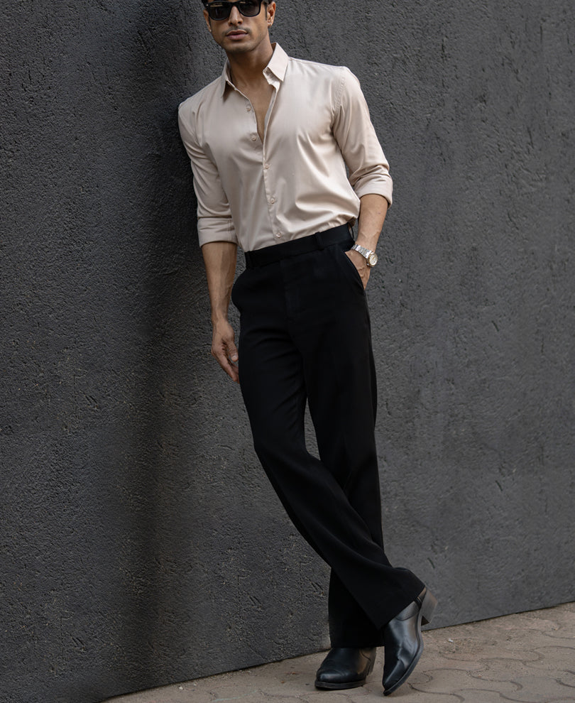 Beige Melange Stretch Shirt