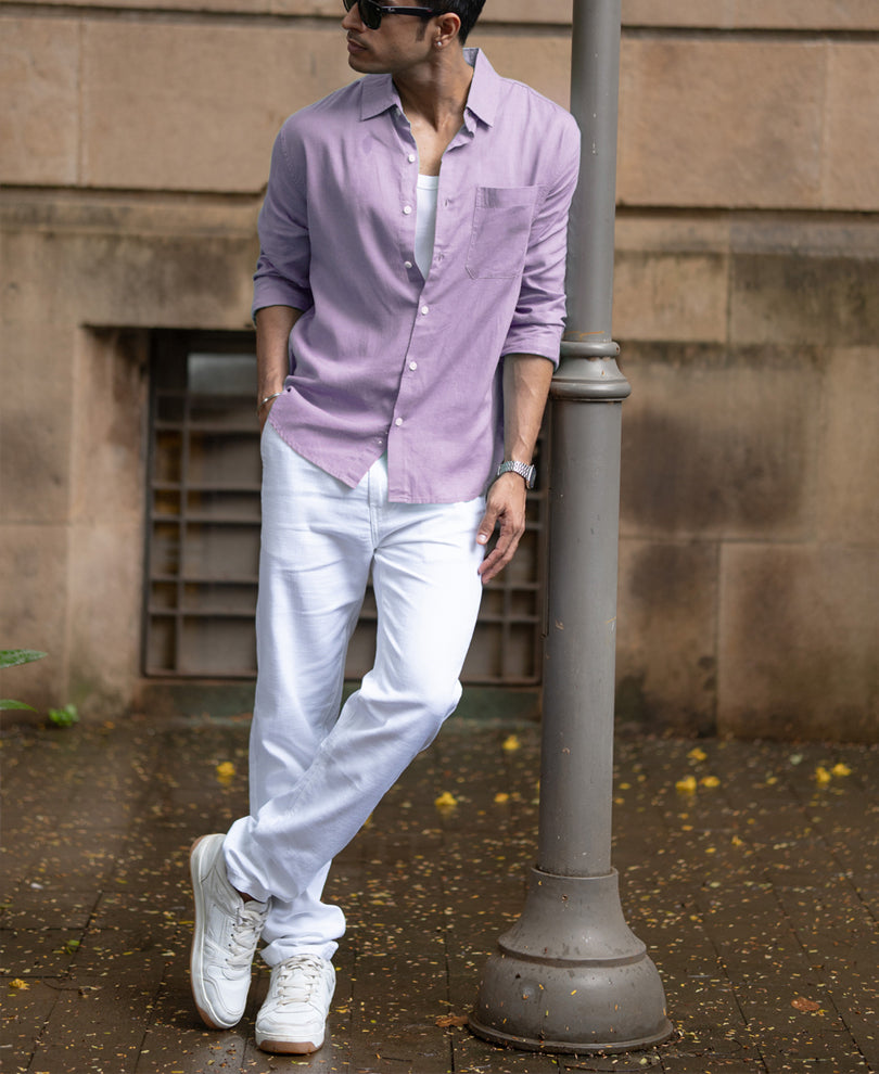 Light Lilac Linen Blend Shirt