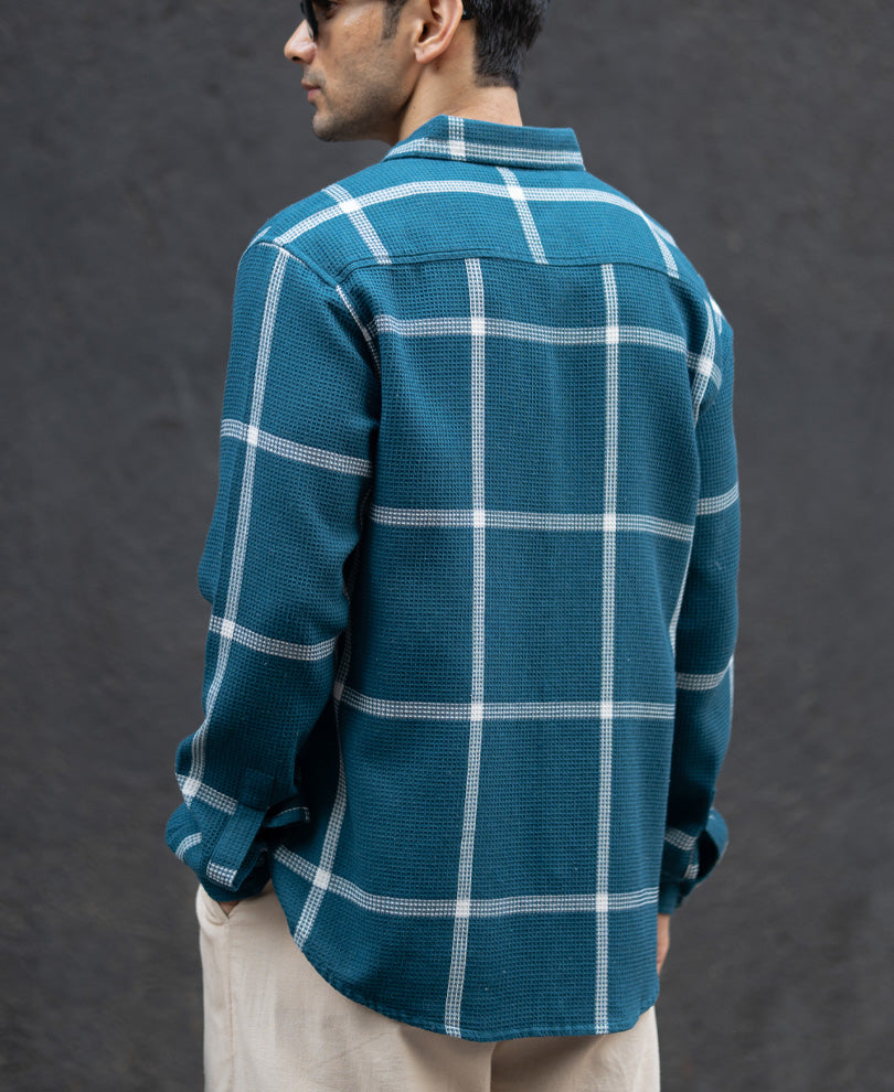 Teal Structured Checked Shirt