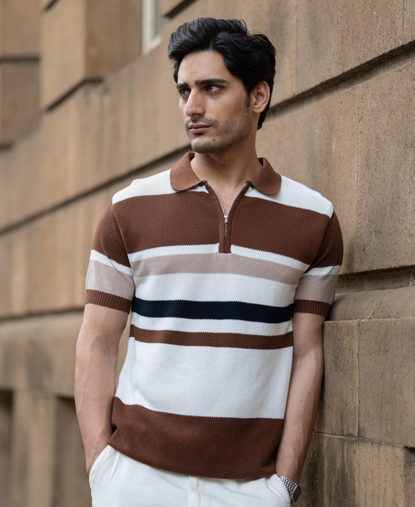 Multi Color Stripe Knit T-Shirt