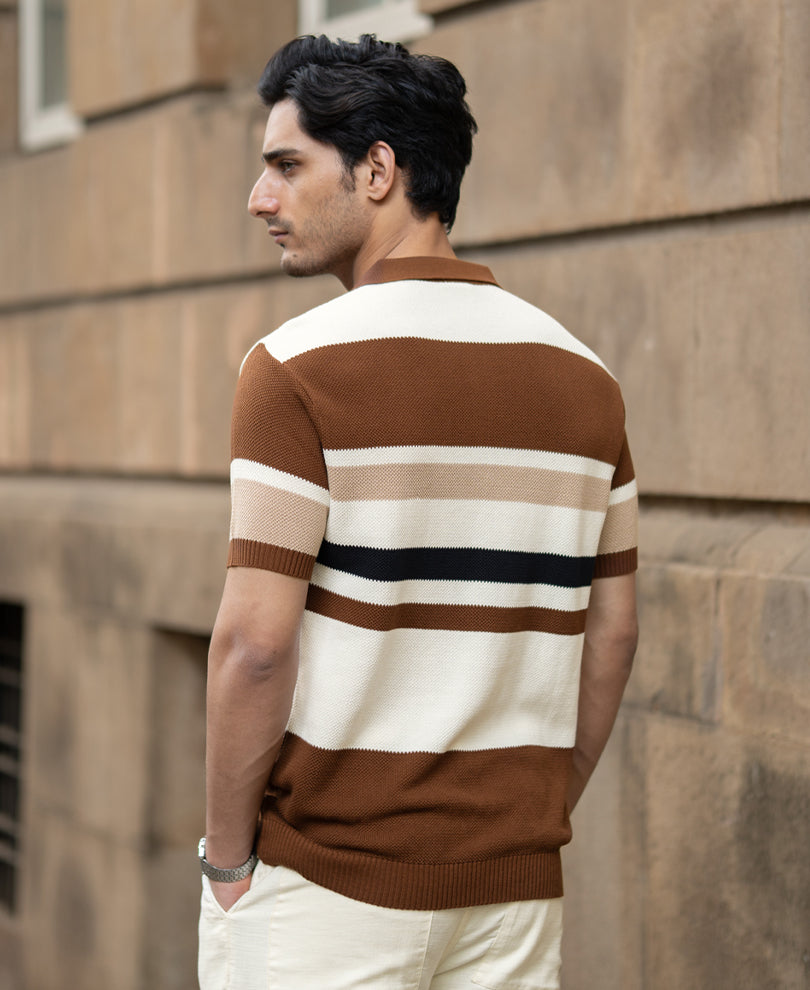 Multi Color Stripe Knit T-Shirt.
