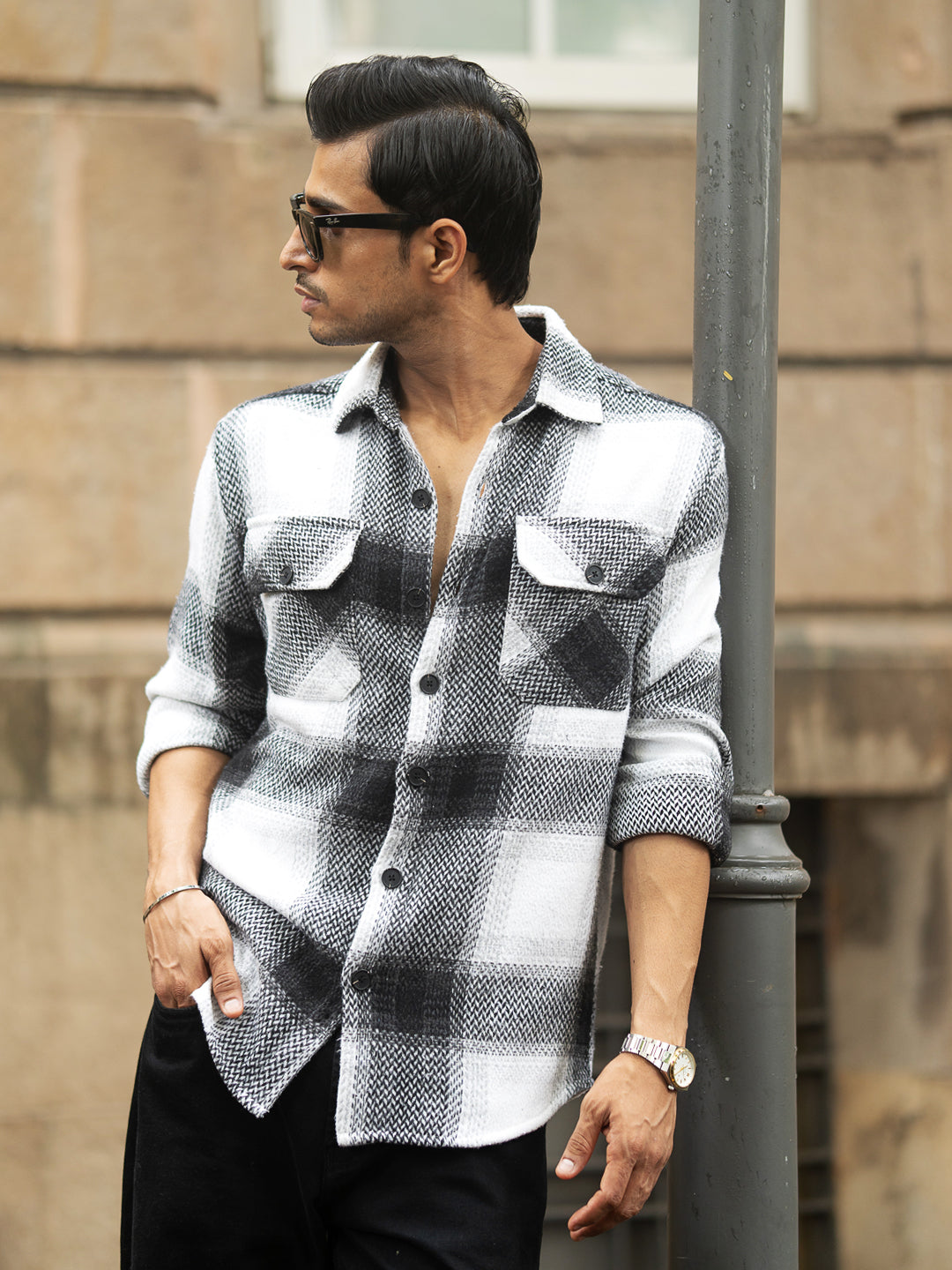 Black And White Checks Overshirt