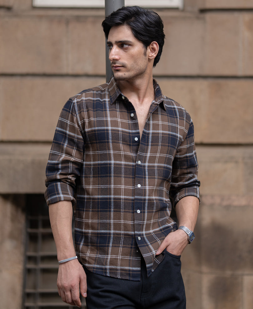 Brown Structured Checks Shirt.