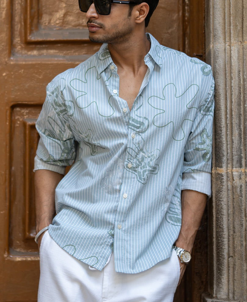 Blue Stripe Abstract Print Shirt