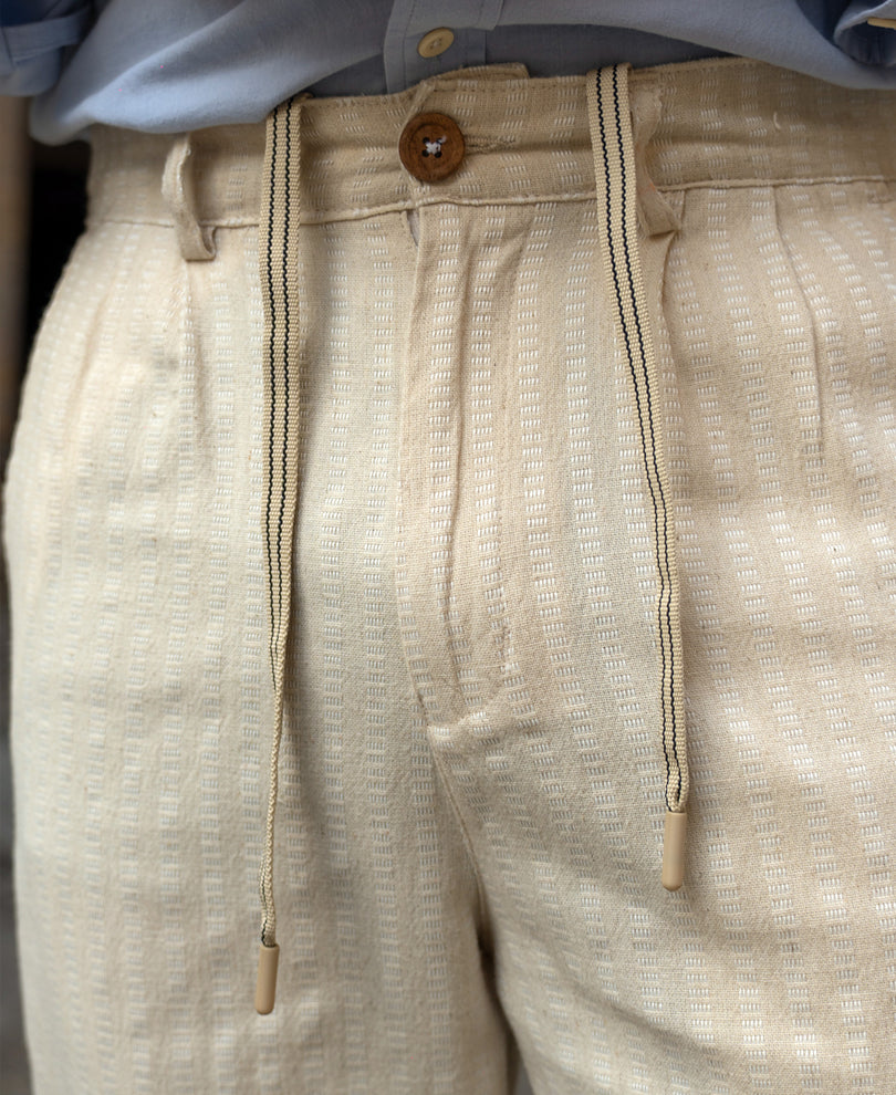 Natural Structured Stripe Linen Trouser