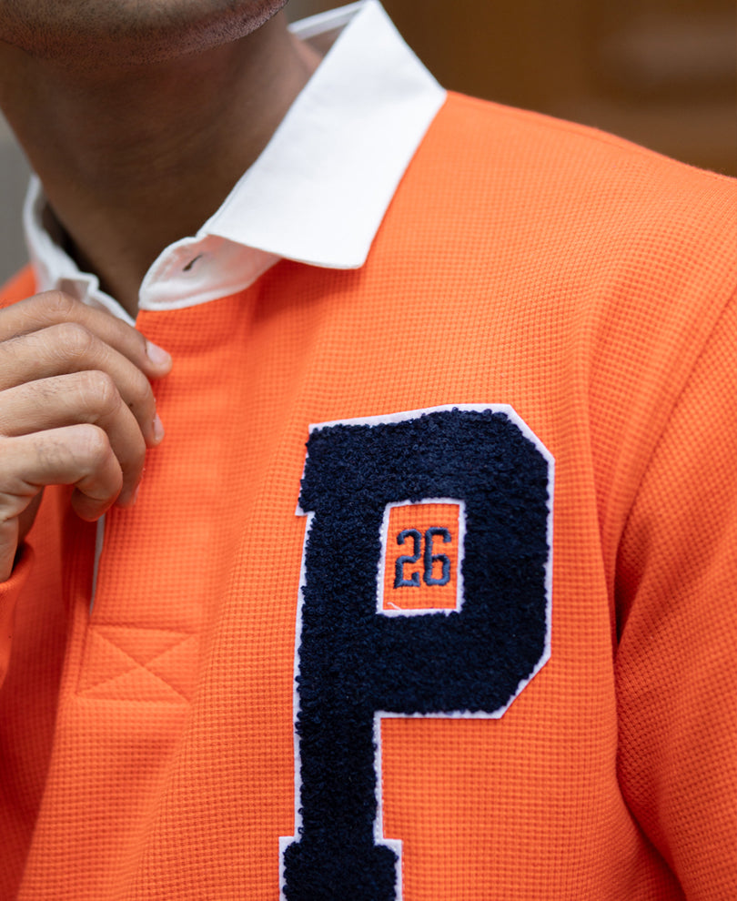 Orange Polo Collar Oversize Drop Shoulder Sweatshirt