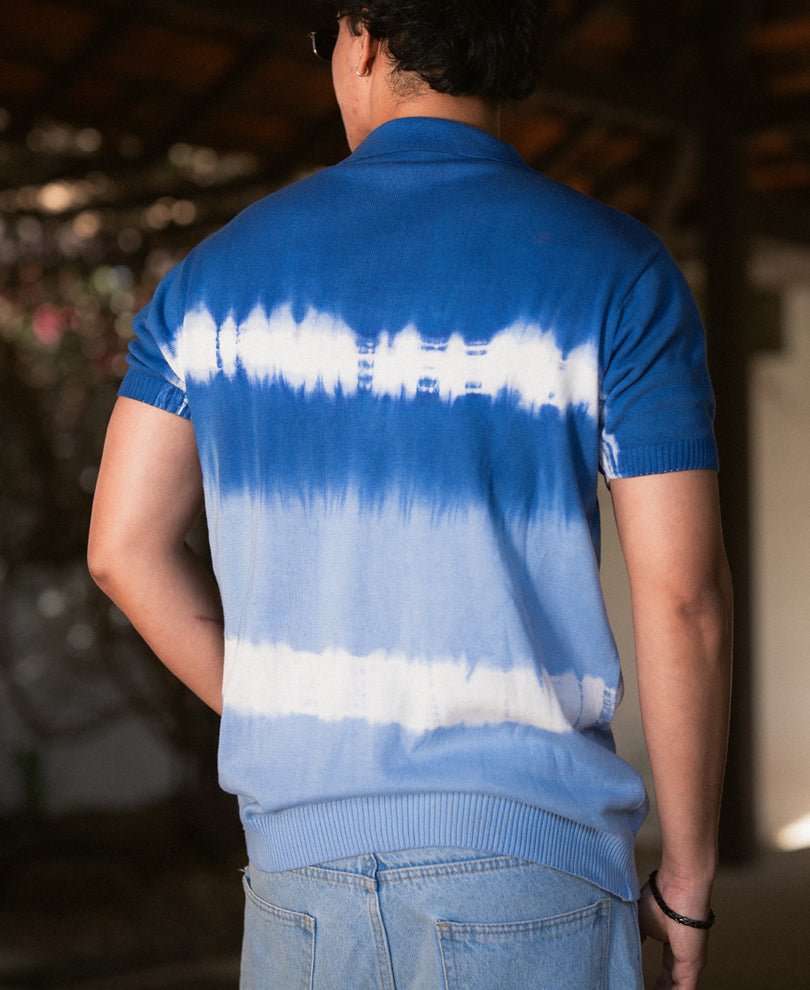 Blue Tie Dye Knit T-Shirt.