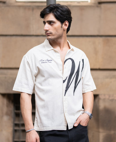 Natural Linen Blend Print Shirt