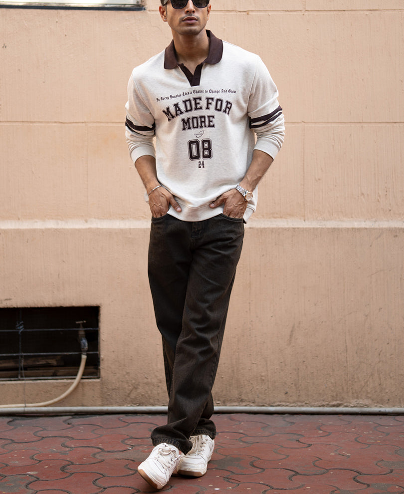 Grey Melange Printed Sweatshirt