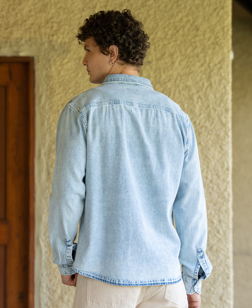 Blue Double Pocket Denim Shirt 100% Cotton