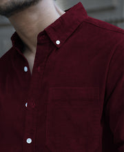 Wine Corduroy Regular Fit Full Sleeves Shirt
