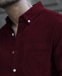 Wine Corduroy Regular Fit Full Sleeves Shirt