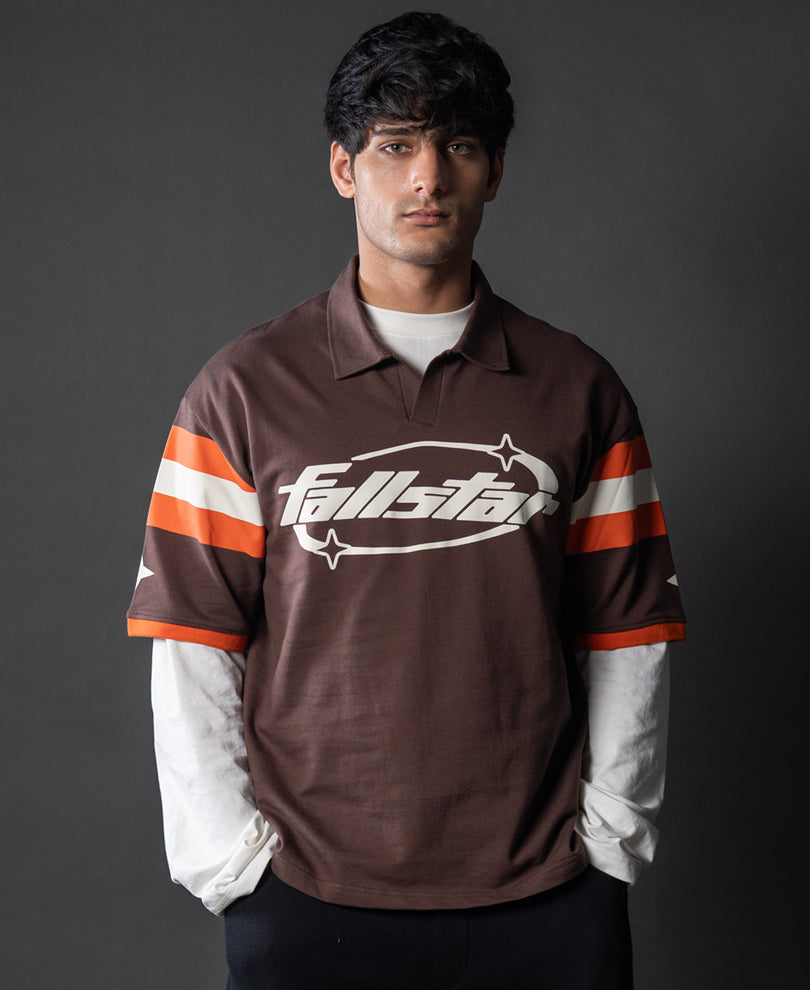 Brown Graphic Polo T-Shirt.