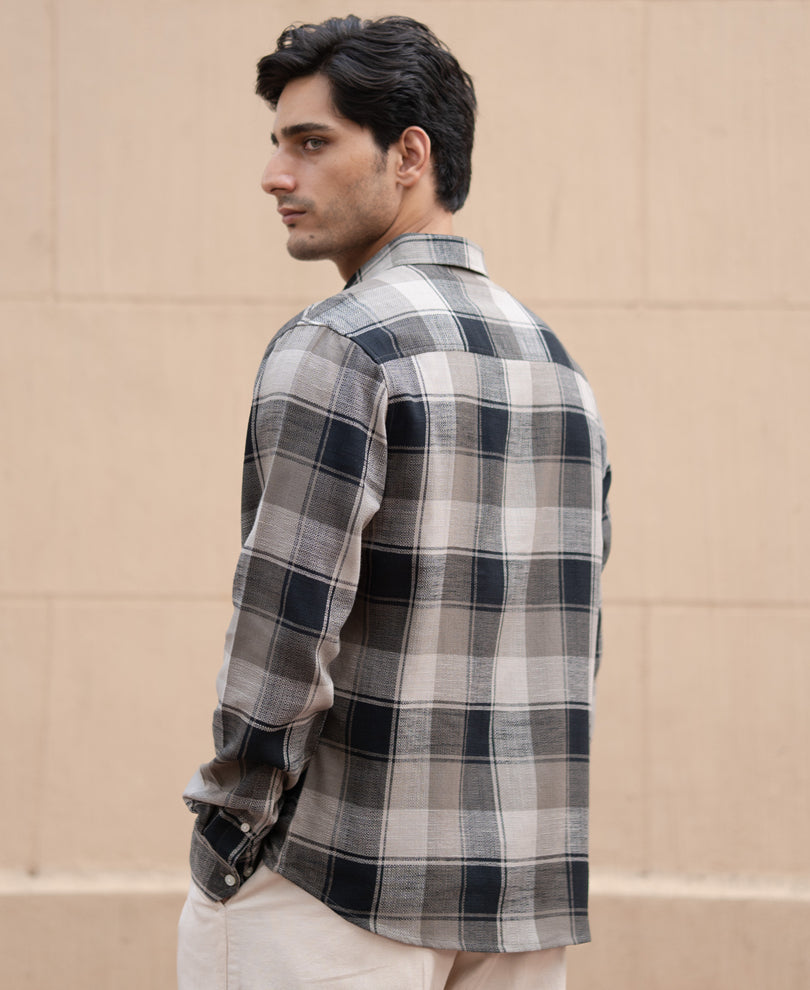 Olive & Black Structured Checks Shirt.