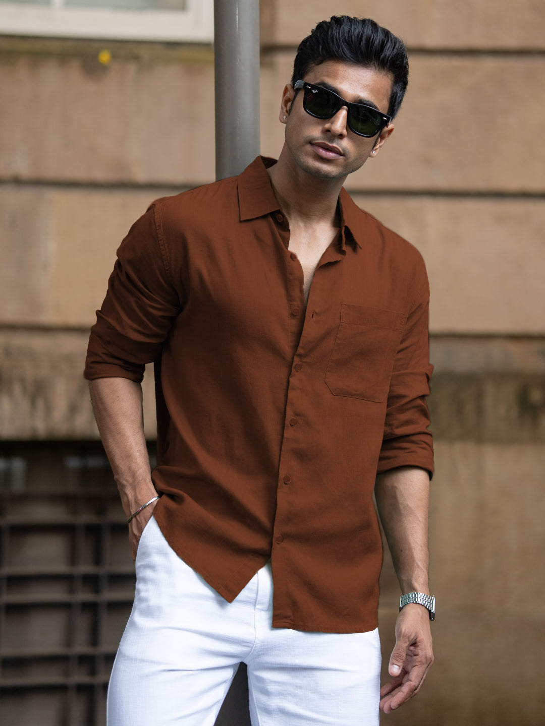 Bombay Brown Linen Blend Shirt