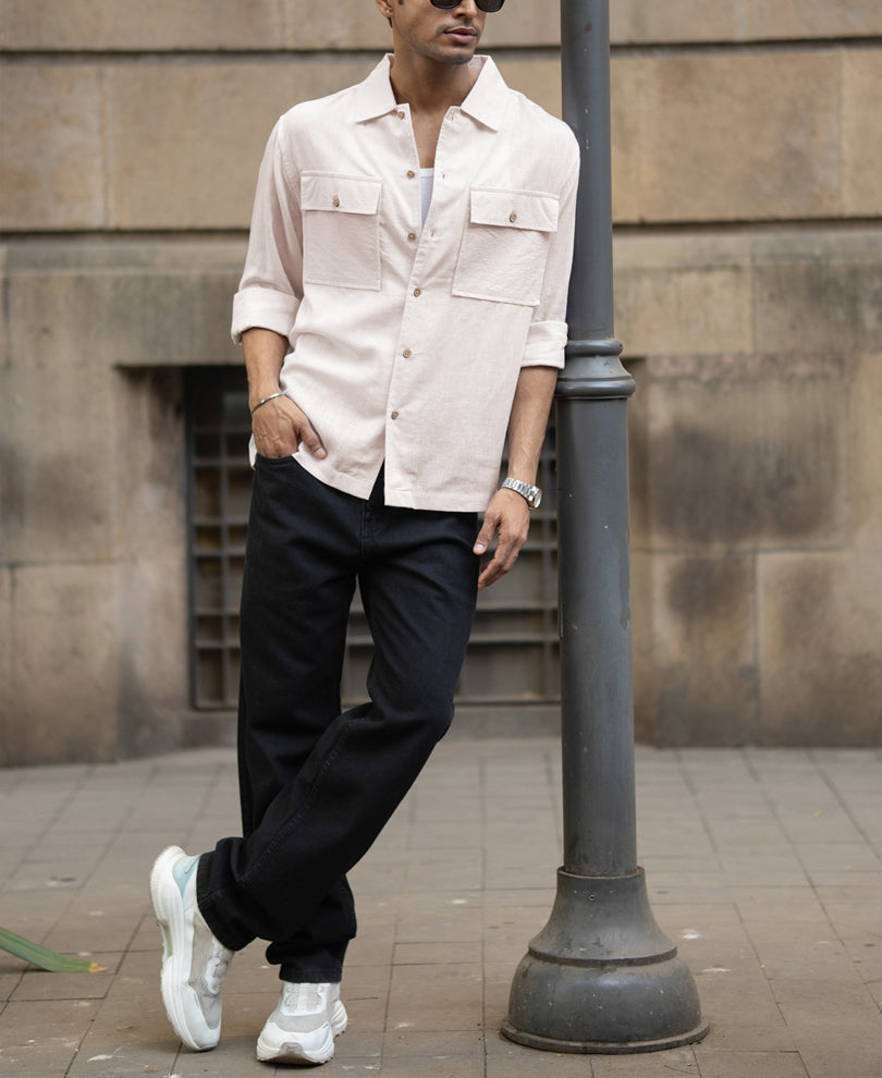 Cream Linen Double Pocket Shirt
