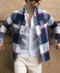 Navy And Wine Flannel Checks Shirt