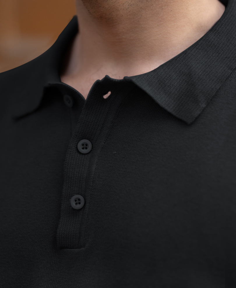 Black Ombre Knit Polo T-Shirt
