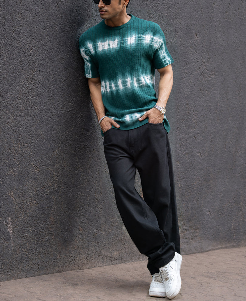 Dark Green Tie Dye Knit T-Shirt