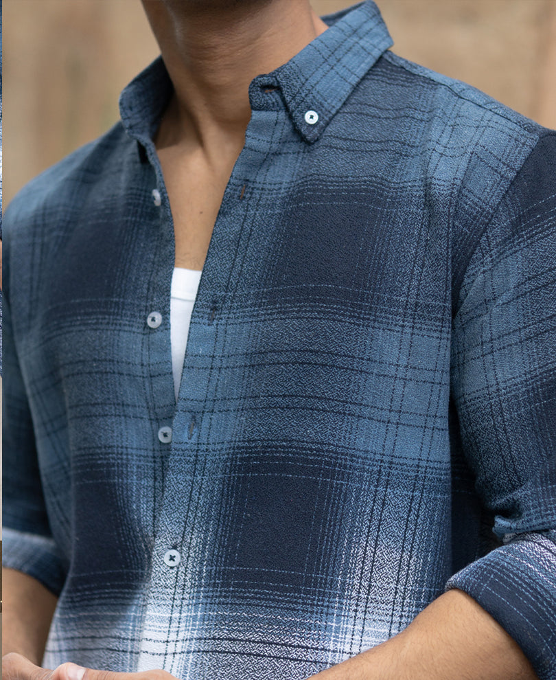 Navy Ombre Checks Shirt.