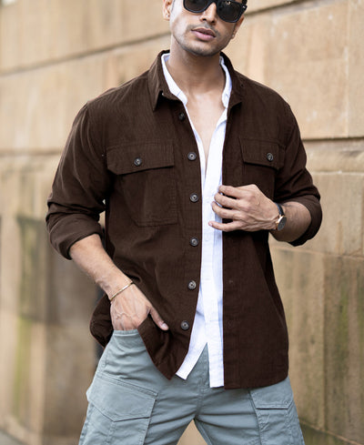 Brown Corduroy Shirt With Pockets