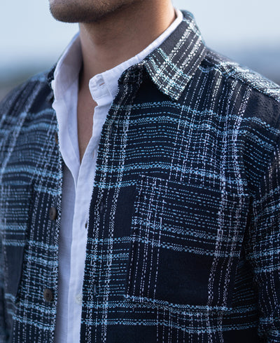 Dark Navy Structured Checks Shirt