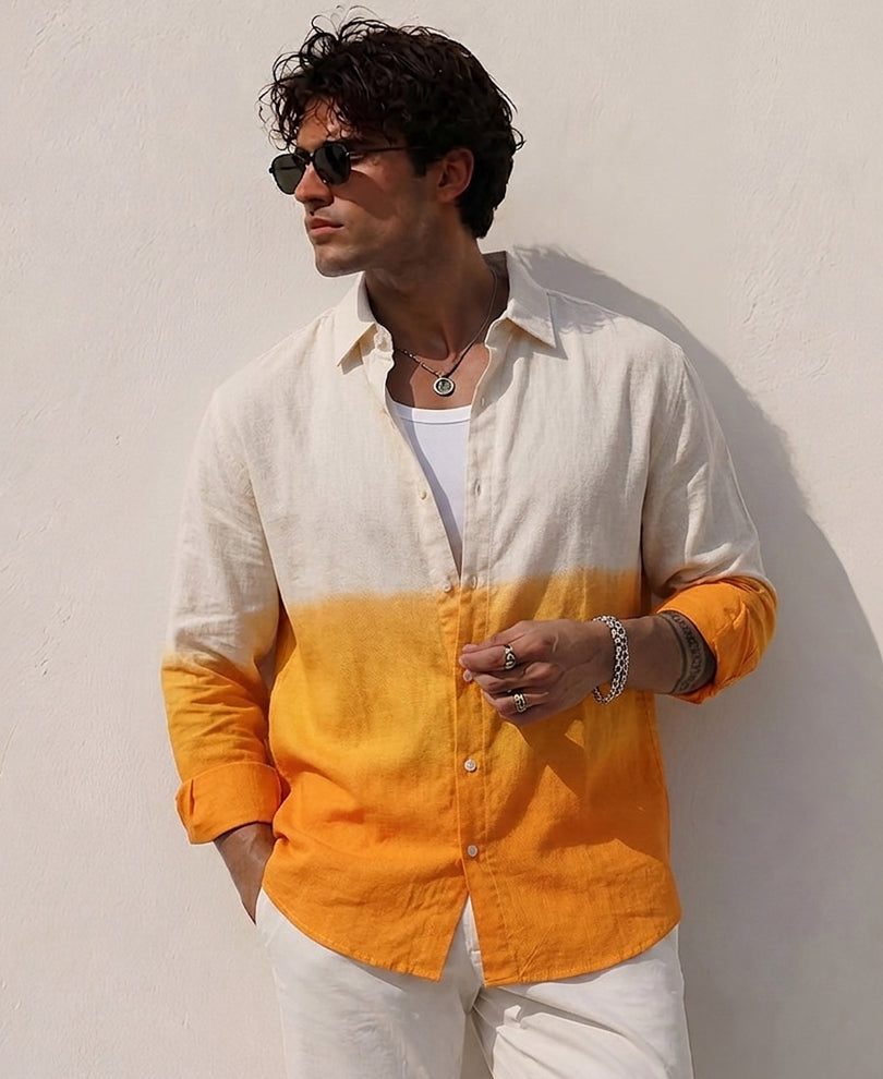 Yellow Ombre Linen Blend Shirt