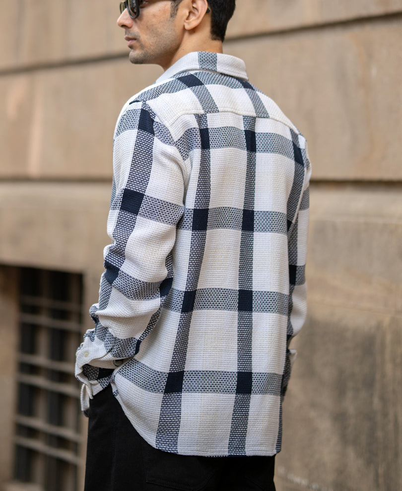 Navy Structure Checked Shirt.
