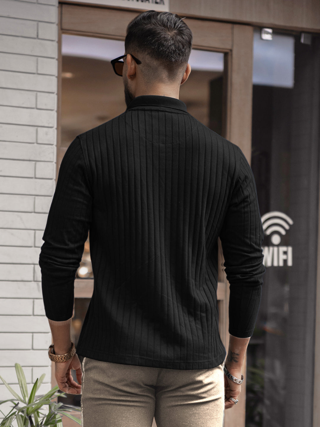 Black Structured Knit T-Shirt