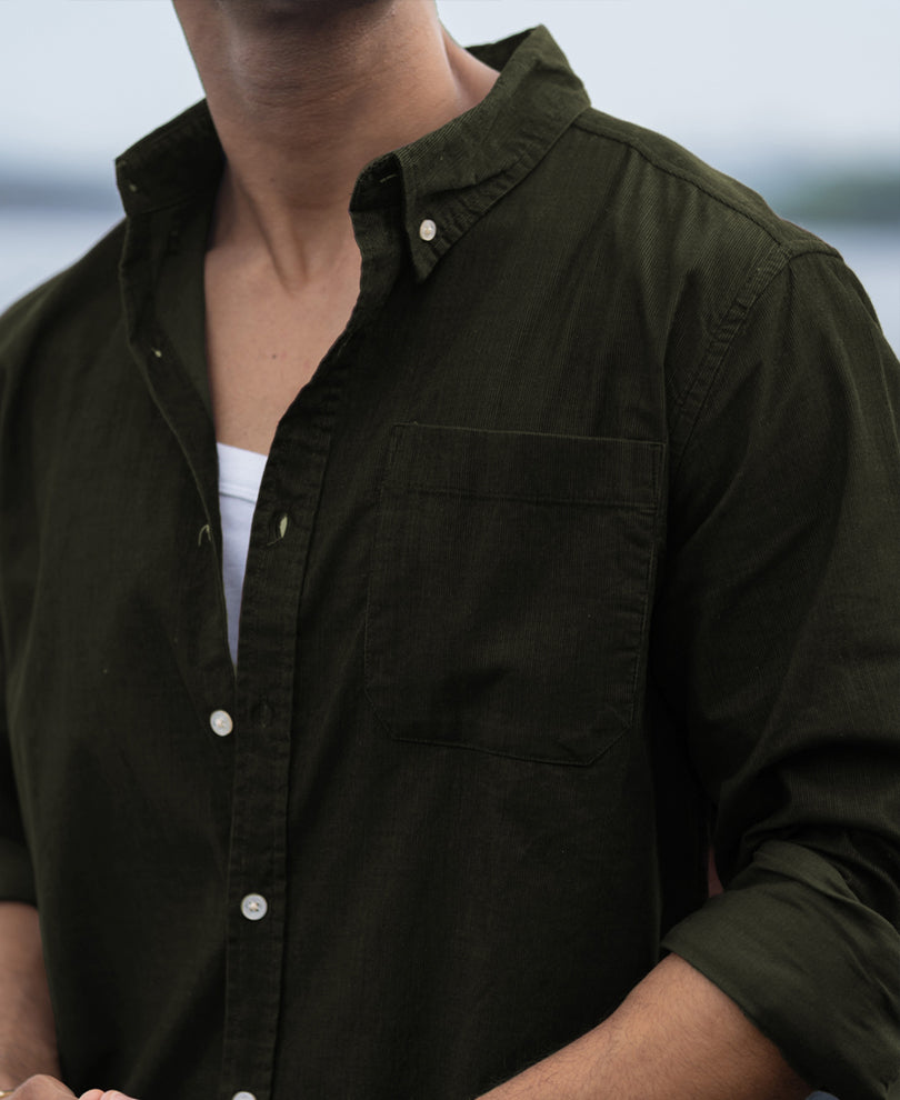 Dark Olive Corduroy Buttondown Shirt