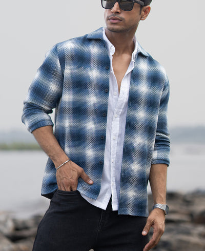 Blue Structured Checks Overshirt