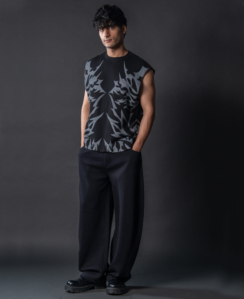 Black Grunge Print Vest.