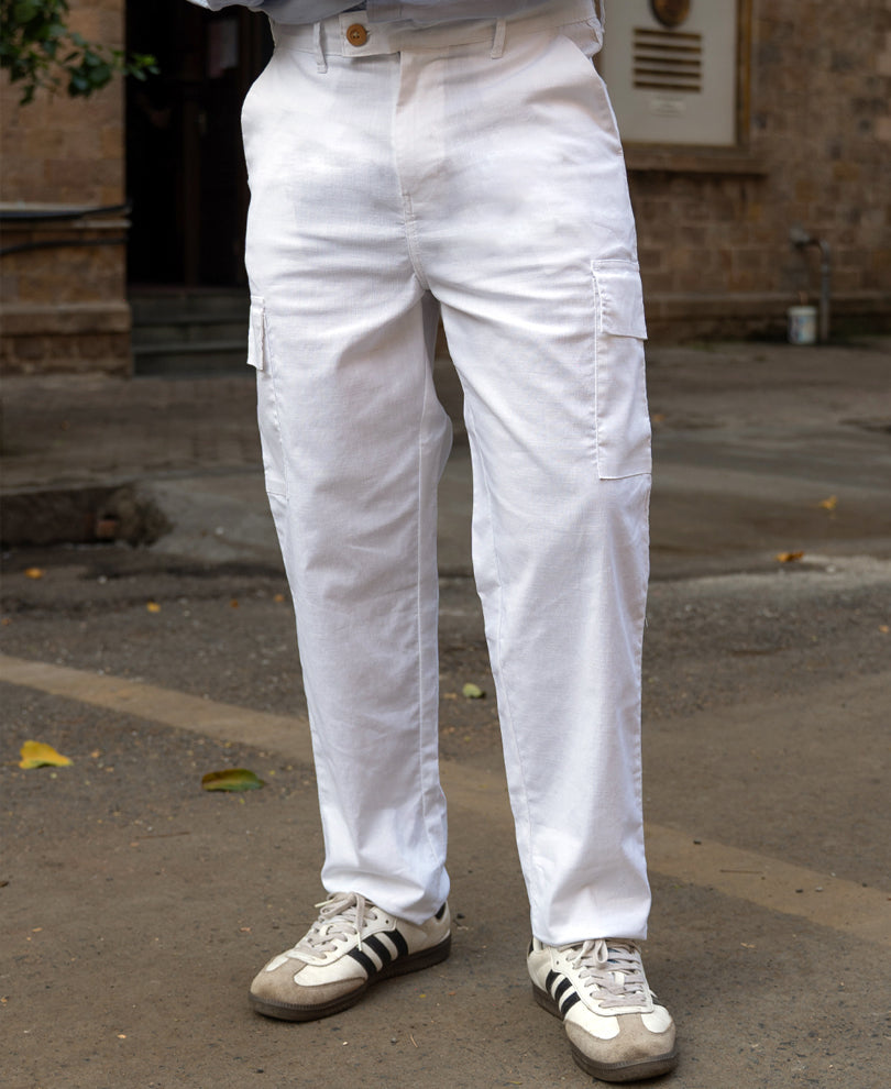 White Cotton Cargo Regular Fit Pant