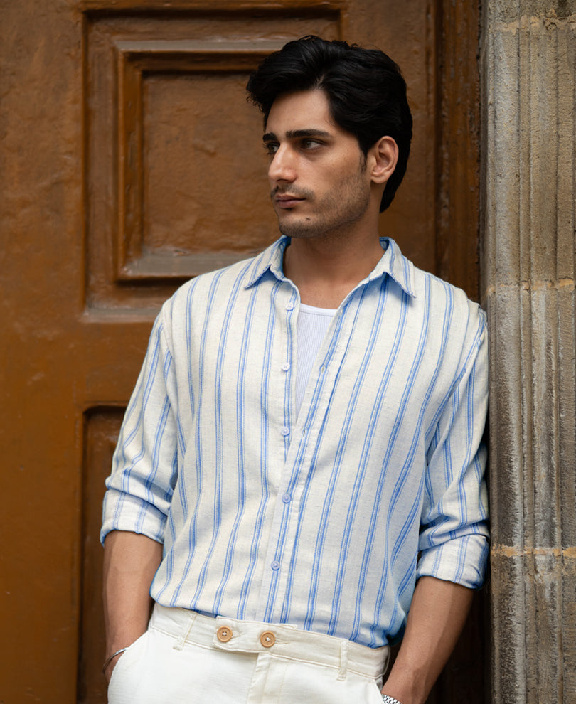 Natural & Blue Broad Stripe Shirt