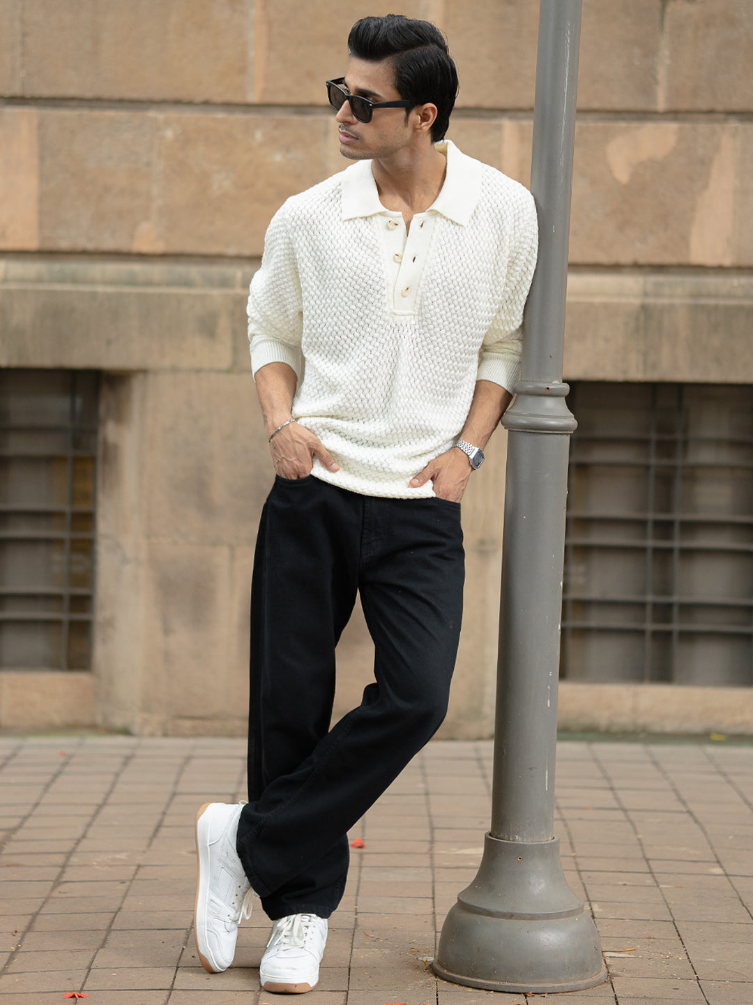 Off White Knit Polo Sweater